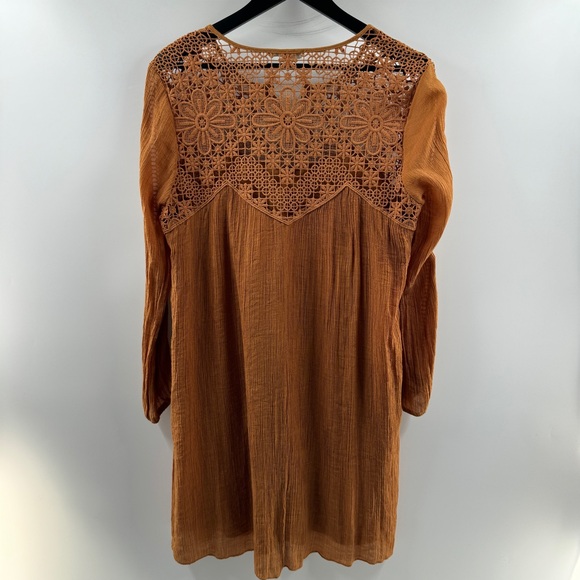 Rebellion Boho Orange Crochet Yoke Dress Size Large - Picture 5 of 8